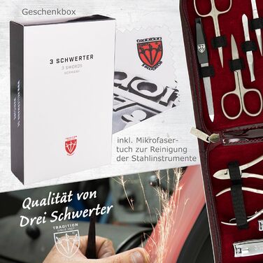 Набір для манікюру та педикюру 'Firenze' 12 предметів | Якісний футляр з екошкіри для догляду за руками та ногами. Колір: Бордовий | Вміст: ножиці для нігтів, кусачки, пінцет та багато іншого