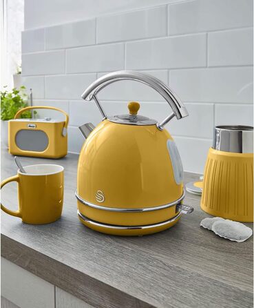 Swan Retro Electric Kettle - 1.8L, Vintage Design, Automatic Shut-Off, Cordless, BPA-Free Stainless Steel, 3000W (Yellow)
