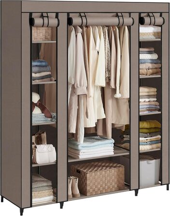 SONGMICS Wardrobe, Fabric Closet, with Clothes Rail and Shelves, Fabric Cover, for Bedroom, Dressing Room, 150 x 45 x 175 cm, LSF03H (Taupe)