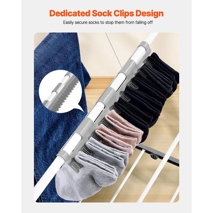 Сушилка для білизни VEVOR 2-ярусна розкладна з прищіпками та 31 сушильною штангою, регульована по висоті, металева, для ванної кімнати, балкону (1385 x 600 x 1000 мм)