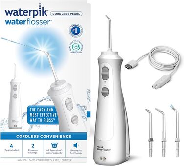 Waterpik Бездротова Іригатор, акумуляторний, електричний для чищення зубів, видаляє наліт, для дому та подорожей - Білий