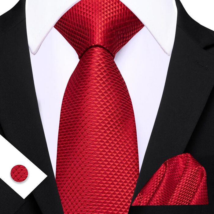 Комплект краваток Barry.Wang: краватка, краваткова затискач, нагрудна хустинка, запонки, для вечірок, ділових зустрічей, весілля (червоний)