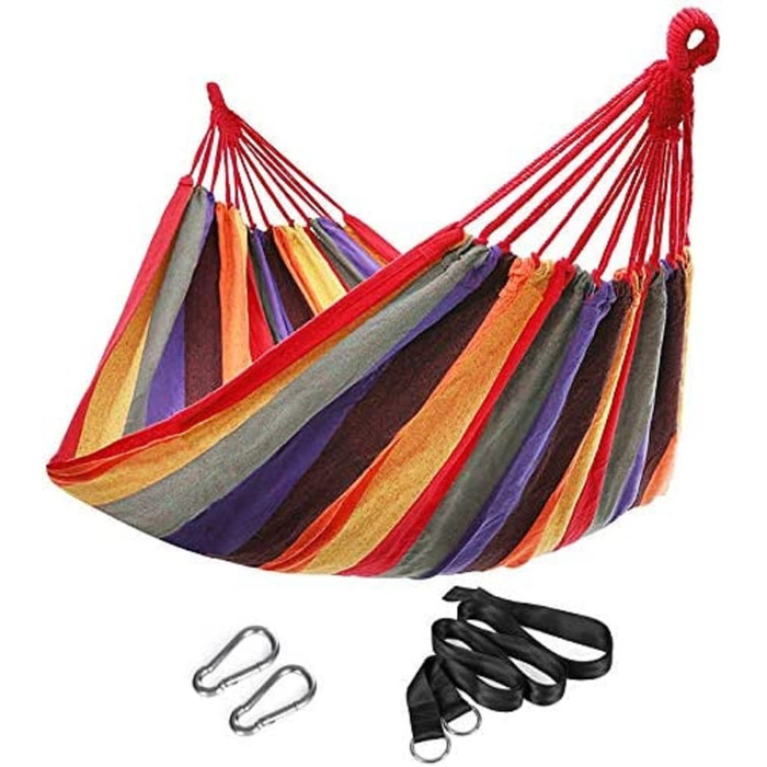 Гамак SONGMICS для двох осіб 210x150 см, до 300 кг, червоно-жовтий (GDC15C) - для тераси, балкону, відпочинку на природі