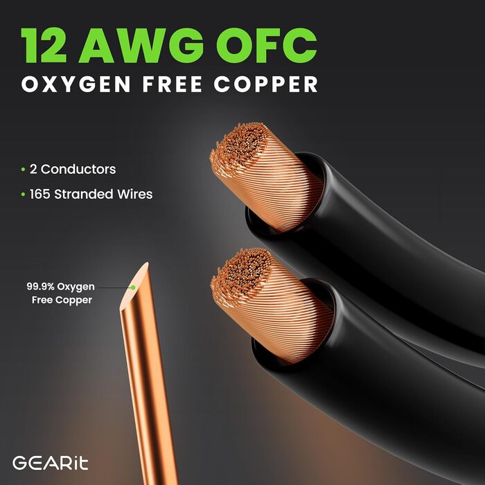 Акустичний кабель GEARit 12 AWG 10.7 м з банановими штекерами, OFC CL2 позолочені, плетений для Hi-Fi, домашнього кінотеатру, підсилювачів