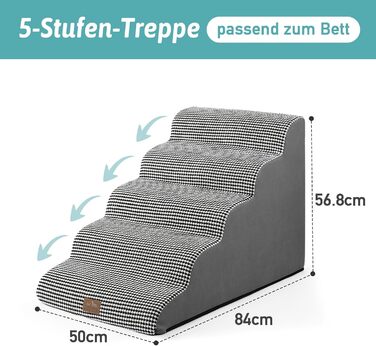 Сходинки для собак широкі, для домашніх тварин з нековзною поверхнею (Чорний та Білий, 83x50x57см, 5.0)