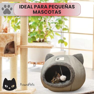 Кігтеточка-будиночок для котів у сірому кольорі – затишне місце для сну та відпочинку, лежанка з м'яким, пральним подушком та іграшковою кулькою, для котів та дрібних домашніх тварин