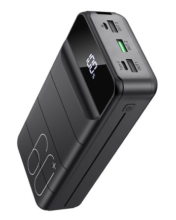 Power Bank 60000mAh 22.5W USB-C PD, Зовнішній акумулятор для смартфонів, планшетів, чорний