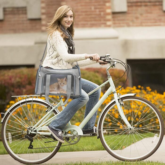 Транспортна сумка для кота та собаки, складана переноска для домашніх тварин середнього розміру (51 x 33 x 33 см, сіра)