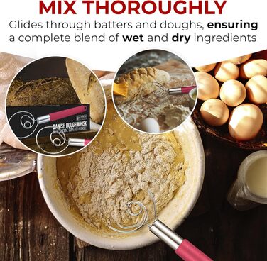 ORBLUE Тістоміс датського типу з силіконовою ручкою, вінчик для збивання з нержавіючої сталі, червоний, чорний