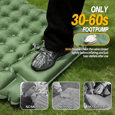 Каремат туристичний надувний Isomatte Camping 10 см з вбудованим насосом та подушкою, водонепроникний, антирозривний для кемпінгу, пляжу, подорожей, походу (Зелений)