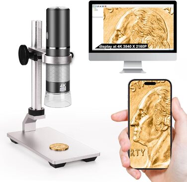 4K WiFi мікроскоп Ninyoon з професійним штативом та чохлом для iPhone, Android, PC, iPad, Android Tablet, Windows, Mac, Chrome, Linux (Сірий)