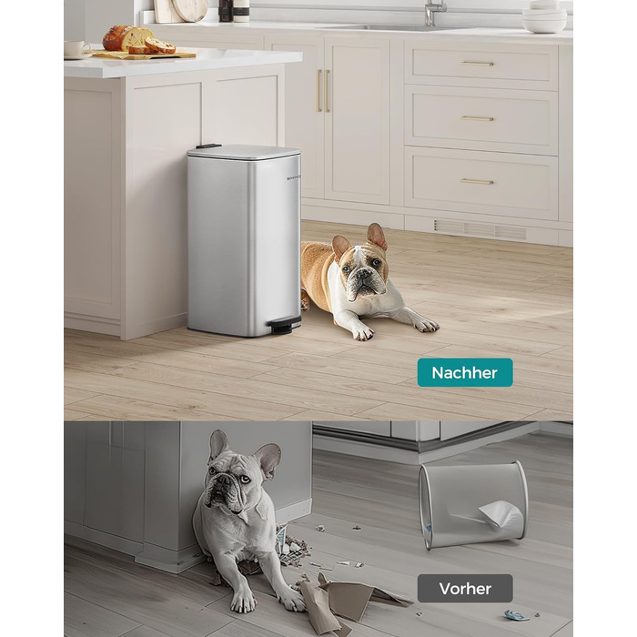 Відро для сміття SONGMICS з педаллю, 30 л, нержавіюча сталь, з внутрішнім відром, Soft-Close, LTB592E01