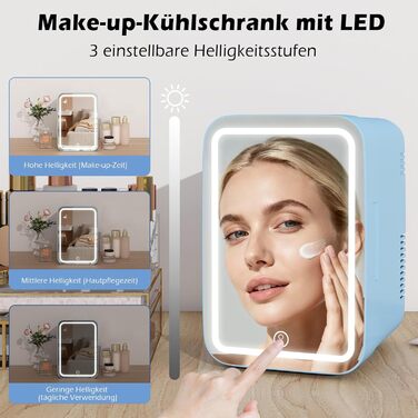Міні-холодильник для косметики YUSING 4л з LED дзеркалом, охолодженням/нагріванням 12V/220V для авто, офісу, спальні, чорний (блакитний)