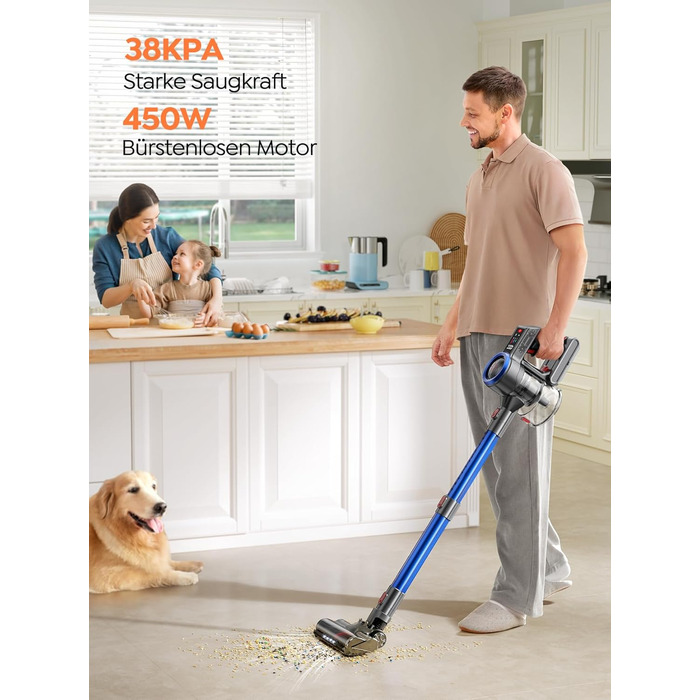 Бездротовий пилосос BuTure VAC 450W, 38000Pa, з зарядкою від підлоги, 55 хв роботи, потужний, з сенсорним екраном, для підлоги та килимів, з контейнером 1,5 л