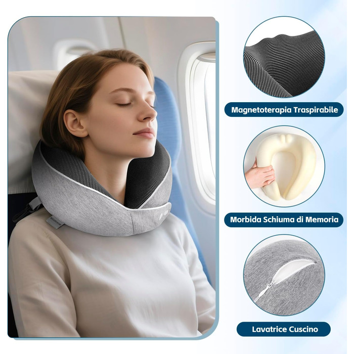 Подушка для шиї в дорозі: зручна подушка-шия для подорожей літаком, автомобілем та потягом (сіра)