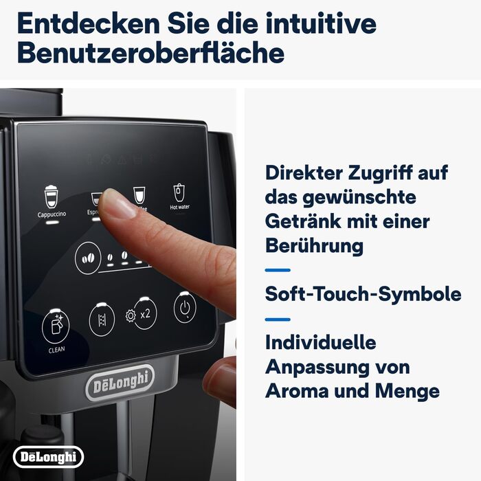 De'Longhi Magnifica Start ECAM222.60.BG, fully automatic coffee machine with LatteCrema milk system for automatic cappuccino, 4 direct selection buttons, soft-touch control panel, 