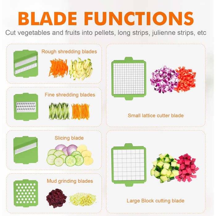 Ibergrif M521 – Мультифункціональний подрібнювач овочів 6-в-1, 1200 мл, чорно-зелений