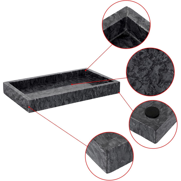 BSTKEY Natural Marble Serving Tray for Coffee Table, Rectangular, Jewelry Tray, Organizer, Decorative Bathroom, Vanity, Toilet Tank, Bathtub Tray, 25x15 cm (black)