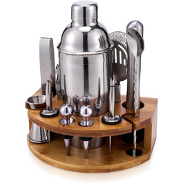 Набір шейкер для коктейлів Barkeeper Set з підставкою, нержавіюча сталь, професійний барний інвентар (срібний)