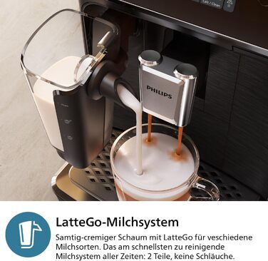 Philips 2300 Series Fully Automatic Coffee Machine - 4 Drinks, Modern Color Touchscreen Display, LatteGo Milk System, SilentBrew, 100% Ceramic Grinder, AquaClean Filter. Matte Black (EP2330/10) Latte Go 4 Coffee Specialties