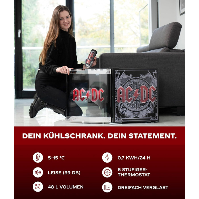 Міні-холодильник AC/DC CUBES 48 л з скляними дверцятами та змінним напрямком відкривання | Тихий та енергоефективний (39 дБ) | Ідеально підходить для бару, офісу та геймінгу | Культовий дизайн для шанувальників року