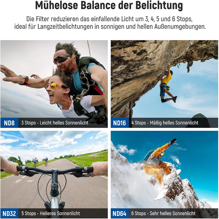 Набір фільтрів NEEWER CPL & ND для DJI Osmo Action 4/Action 5 Pro (4 шт.): поляризаційний фільтр CPL + ND8 + ND16 + ND32, аксесуари для екшн-камери, багатошарове покриття, FL-A12 (ND8/ND16/ND32/ND64)
