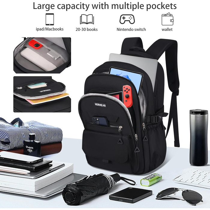 Чорний шкільний рюкзак для дівчат та жінок: стильний, місткий, для навчання та повсякденного використання