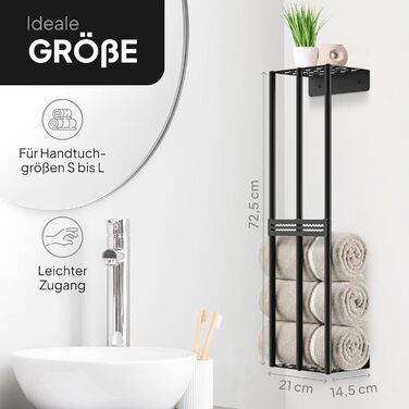Тримач для рушників на стіну без свердління, чорний, 72,5 см - металева полиця для рушників у ванну кімнату, самоклеюча, для великих та маленьких рушників