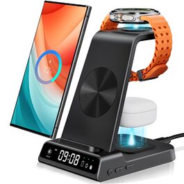 Бездротова зарядка leQuiven 3 в 1 для Samsung Galaxy S25 Ultra, S24, S23, Z Fold/Z Flip, Galaxy Watch 8/7/6/5/4, Buds3 Pro (без адаптера, чорний)