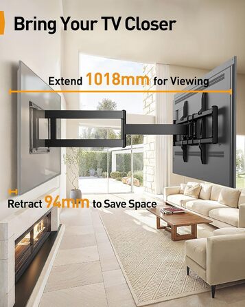 Кріплення для телевізора Perlegear: 42-90 дюймів, до 68 кг, подовжений кронштейн, повний рух, VESA 800x400 мм