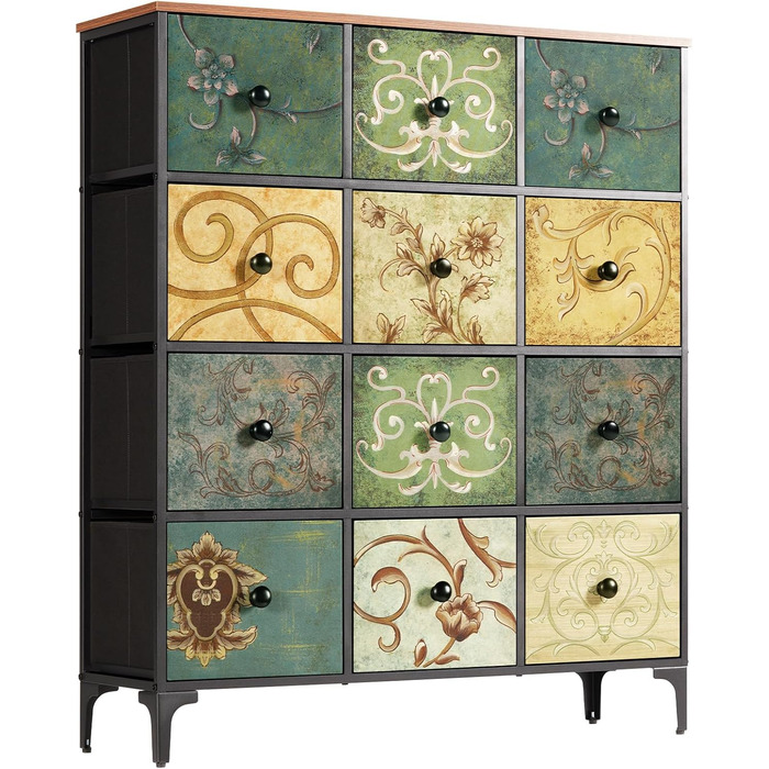 LYNCOHOME Chest of Drawers Cabinet with 8 Fabric Drawers, Sideboard with Fabric Drawers, Drawer Cabinet for Kitchen, Office, Hallway, TV Stand with Fabric Drawers (29.8D x 100W x 118H cm (12 Drawers))