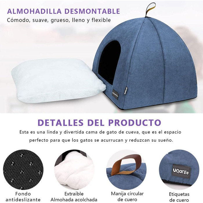 М'яке ліжко-печеринка для котів, тепле плюшеве ліжечко, гніздо для котів з знімним внутрішнім подушкою (Синій, L)
