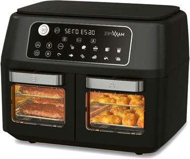 MAXXMEE Аерофритюрниця з подвійною камерою 11 л, цифрова, 2 відсіки по 5,5 л, гриль, духовка, фритюрниця з оглядовим вікном