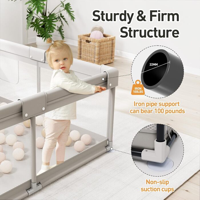 ZEEBABA Baby Playpen, Playpen for Babies (59 x 59 x 27 inches), Kids Safe Play Center for Babies and Toddlers, Extra Large Playpen, Baby Playpen Fence Gives Mommy a Break (150cm)