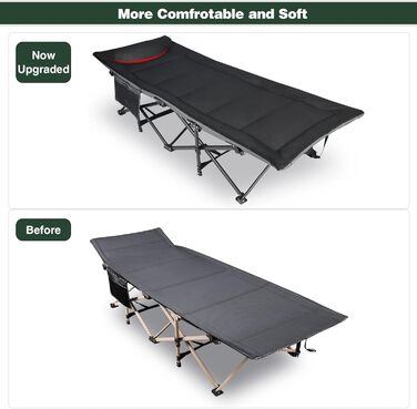Кемпінгове ліжко REDCAMP XL з матрацом для дорослих, 226 кг, широке, розкладне, для відпочинку на природі, для гостей, для офісу, чорне