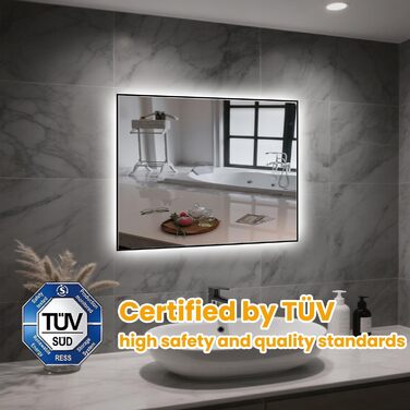 LED дзеркало для ванної кімнати 45x65 см з підсвічуванням, IP54, 6500K, прямокутне, енергозберігаюче, біле