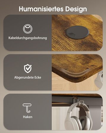 Devoko Electric Standing Desk 160x70cm with Monitor Stand, Memory Height Adjustment, Ergonomic Sit-Stand Desk (120x60cm, Vintage Brown)