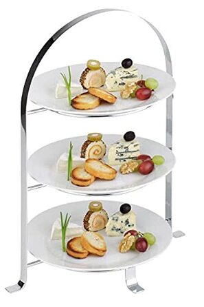 APS Serving Stand - high-quality tiered stand made of chrome-plated metal for 3 plates with a diameter of max. 27 cm - total height 43 cm (plates not included)