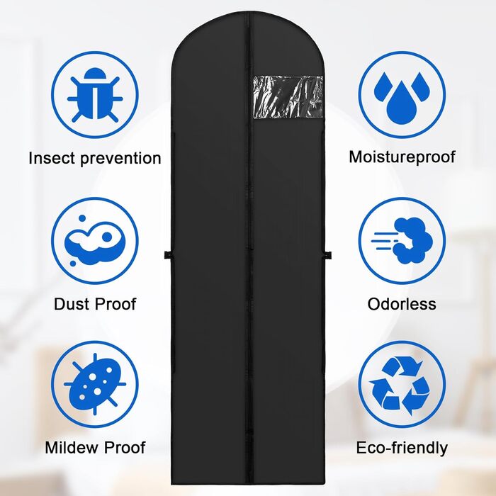 Чохли для одягу 2 шт. 180x60 см, дихаючі, з ручками, для вечірніх та весільних суконь, захист від пилу, складні