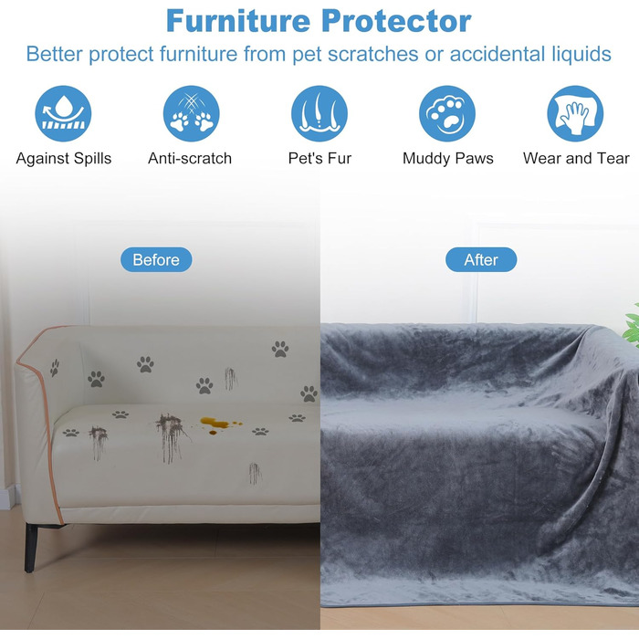 Водонепроникний плед для собак 100x120 см, миючий, з фланцевої тканини, для диванів та ліжок, з неслизьким покриттям, теплий, м'який, захист від протікань, захист меблів для собак та котів (M 100x120 см)