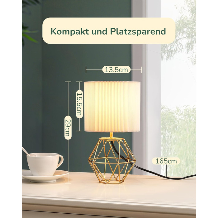 EDISHINE Настільна лампа, сучасний індустріальний дизайн, цоколь E14, вінтаж, для спальні, вітальні, білий & золотий колір (кремово-білий жалюзі + золото)