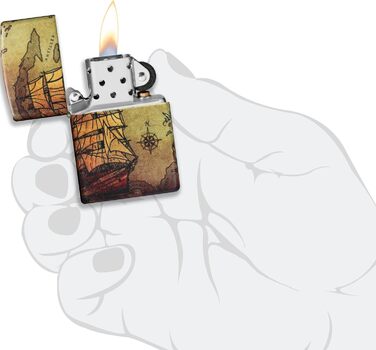 Запальничка ZIPPO із зображенням піратського корабля, 540° кольоровий принт, біла матова, багаторазова, у подарунковій коробці