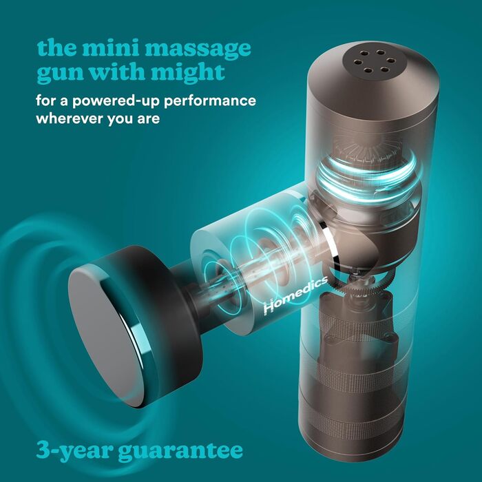 Масажер MyTee Mini Homedics з підігрівом - електричний ручний масажер у кишеньковому форматі з 5 насадками та 4 рівнями вібрації - для розслаблення м'язів, матеріал: мідь