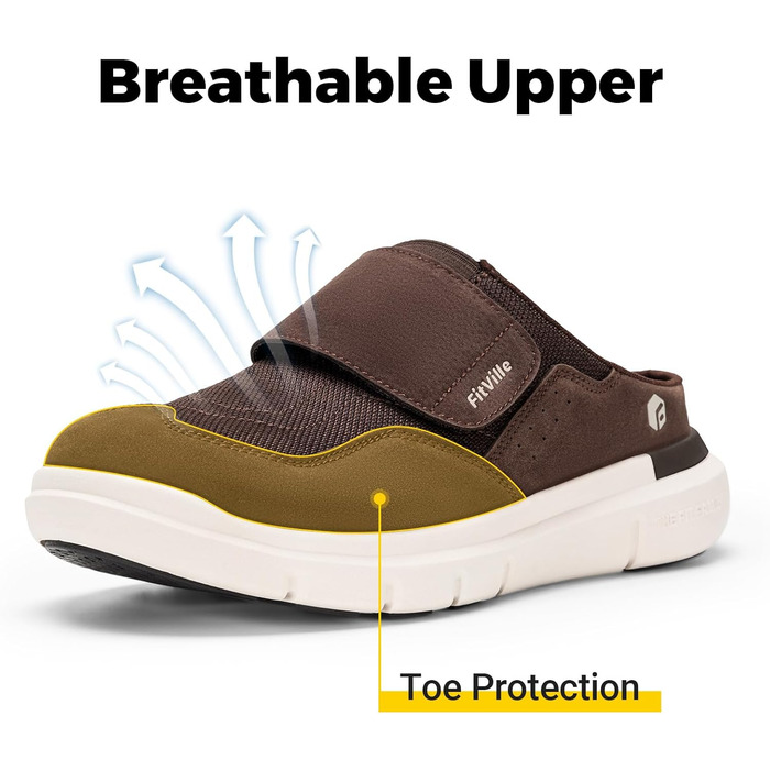 Домашні тапочки для чоловіків FitVille з широкою колодкою, зручні та з підтримкою склепіння стопи, розмір 41-50 (42 EU, коричневі)