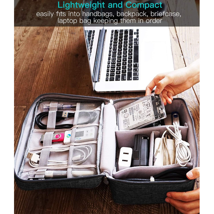 Електронна сумка-органайзер для аксесуарів: зарядний пристрій, павербанк, кабелі (чорний)