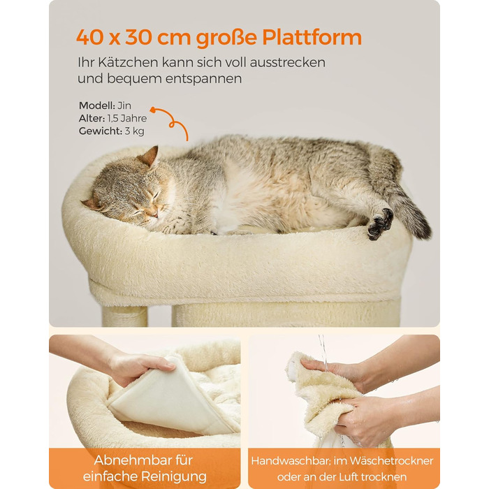 Feandrea Cat Tree Small, 67 cm Cat Tree, Kitten House for Kittens up to 3 kg, Large Platform, Sisal Posts, PCT611W01 (Beige)