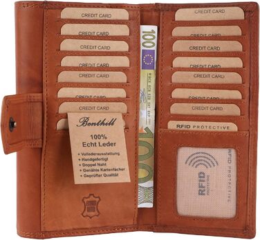 Benthill Women's Wallet Large Genuine Leather | Large Wallet XXL with RFID Protection | Vintage Genuine Leather Women's Wallet with Many Card Slots including Gift Box, Color: Brown