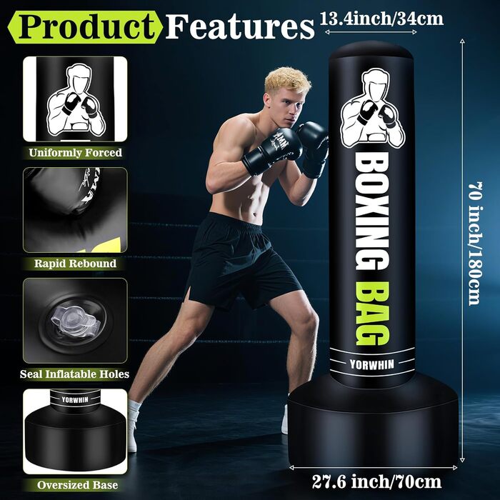 Надувний боксерський мішок для дорослих, стоячий боксерський мішок, самостійний мішок для кікбоксингу, обладнання для тренувань MMA, Муай Тай, фітнесу (стиль Power Punch A)