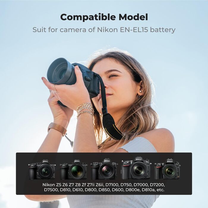 Акумулятор K&F Concept EN-EL15 сумісний з Nikon DSLR D7000/D7100/D7200/D7500/D850/D810/D800/D750/D610/D600/D500 (2 шт., ДUAL USB-зарядний пристрій, 2100mAh)