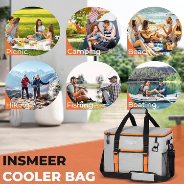 Сумка-холодильник INSMEER 50 л, 80 банок, сіра - для пікніка, кемпінгу, пляжу